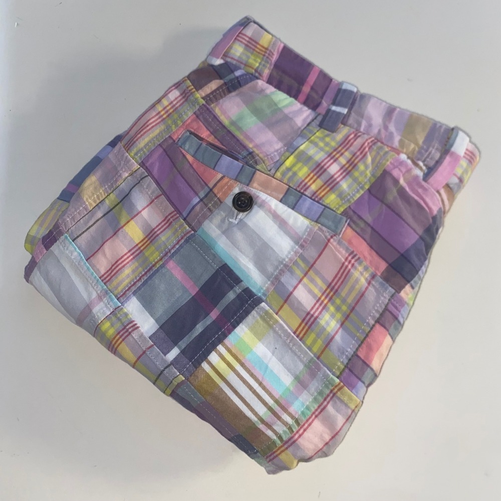 Brooks Brothers Men Patchwork Madras Plaid Bermuda Shorts Multi Color W38 Cotton